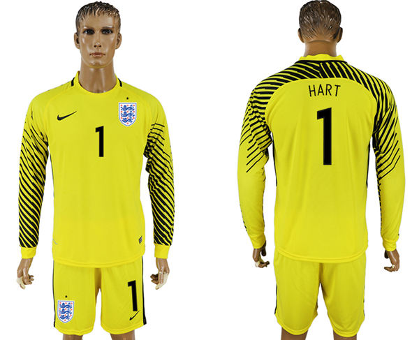 2018 World Cup Men England #1 Hart Home Long Sleeves Yollow Soccer Country Jersey