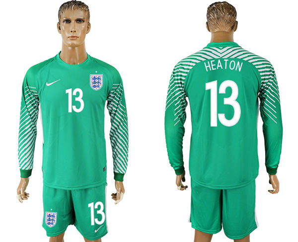 2018 World Cup Men England #13 Heaton Home Long Sleeves Green Soccer Country Jersey