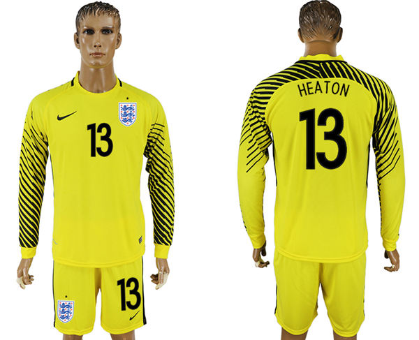 2018 World Cup Men England #13 Heaton Home Long Sleeves Yellow Soccer Country Jersey