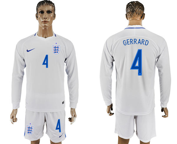 2018 World Cup Men England #4 Gerrard Home Long Sleeves Soccer Country Jersey