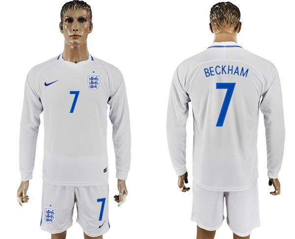 2018 World Cup Men England #7 Beckham Home Long Sleeves Soccer Country Jersey