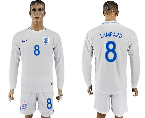 2018 World Cup Men England #8 Lampard Home Long Sleeves Soccer Country Jersey