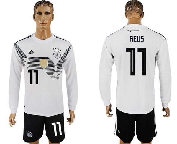 2018 World Cup Men Germany #11 Reus White Home Long Sleeves Soccer Country Jersey