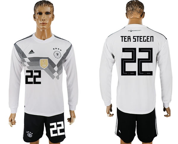 2018 World Cup Men Germany #22 Ter Stegen White Home Long Sleeves Soccer Country Jersey