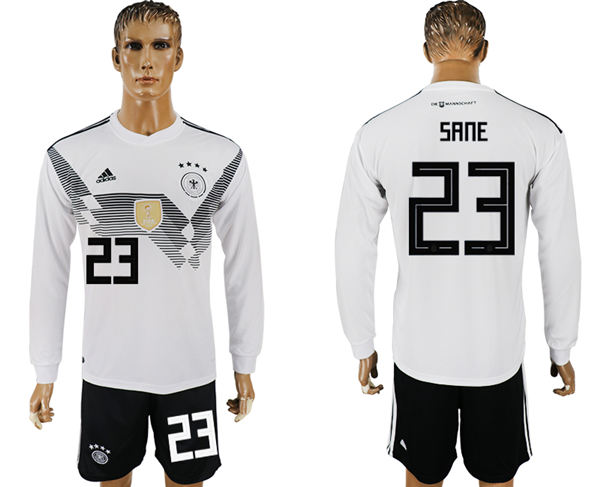 2018 World Cup Men Germany #23 Sane White Home Long Sleeves Soccer Country Jersey