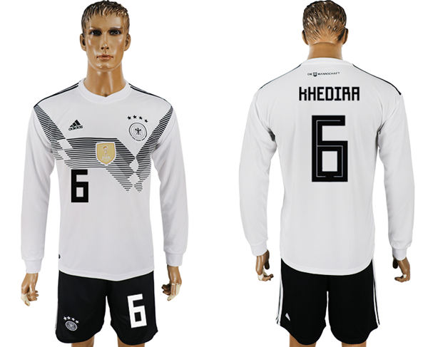 2018 World Cup Men Germany #6 Khedira White Home Long Sleeves Soccer Country Jersey