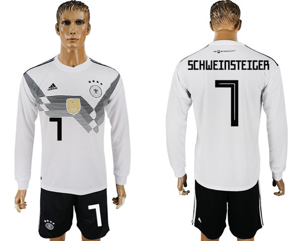 2018 World Cup Men Germany #7 Schweinsteiger White Home Long Sleeves Soccer Country Jersey