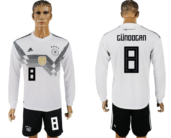 2018 World Cup Men Germany #8 Gundogan White Home Long Sleeves Soccer Country Jersey