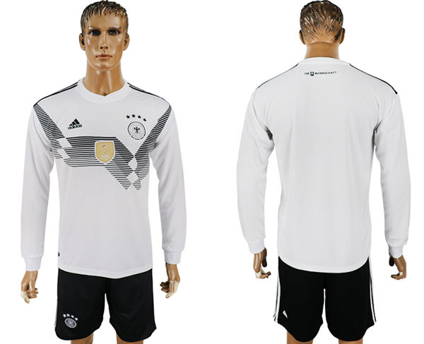 2018 World Cup Men Germany Blank White Home Long Sleeves Soccer Country Jersey