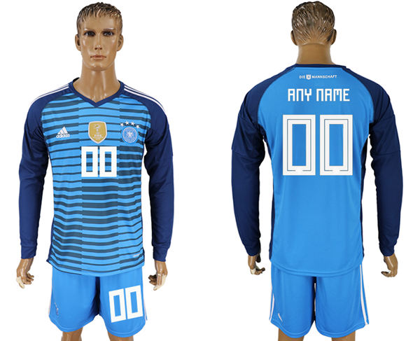 2018 World Cup Men Germany Blue Home Long Sleeves Customized Soccer Country Jersey