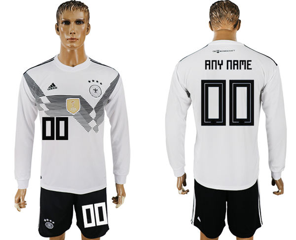 2018 World Cup Men Germany White Home Long Sleeves Customized Soccer Country Jersey