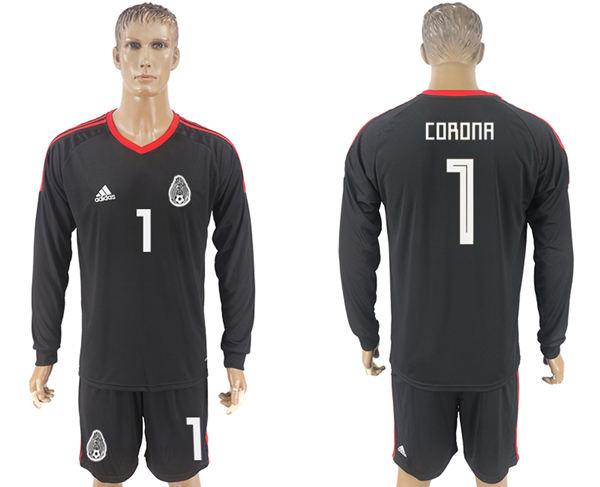 2018 World Cup Men Mexico #1 Corona Home Long Sleeves Black Soccer Country Jersey