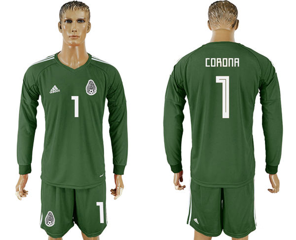 2018 World Cup Men Mexico #1 Corona Home Long Sleeves Dack Green Soccer Country Jersey