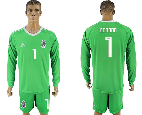 2018 World Cup Men Mexico #1 Corona Home Long Sleeves Green Soccer Country Jersey