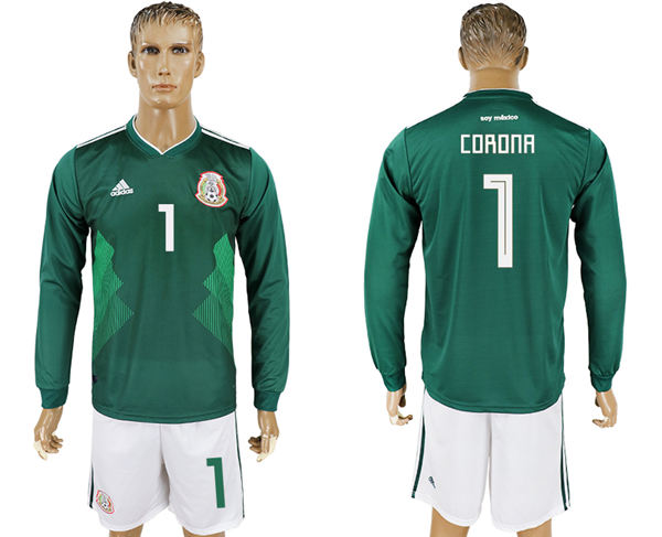 2018 World Cup Men Mexico #1 Corona Home Long Sleeves Soccer Country Jersey