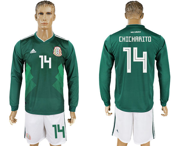 2018 World Cup Men Mexico #14 Chicharito Home Long Sleeves Soccer Country Jersey
