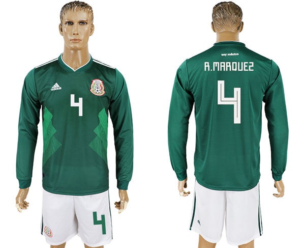 2018 World Cup Men Mexico #4 R.Marquez Home Long Sleeves Soccer Country Jersey
