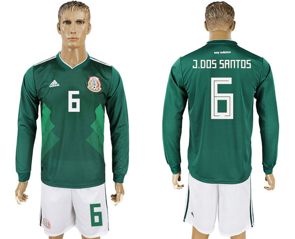 2018 World Cup Men Mexico #6 J.Dos Santos Home Long Sleeves Soccer Country Jersey