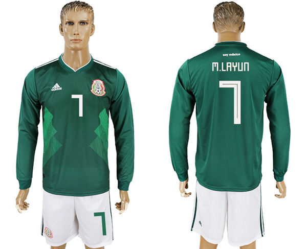 2018 World Cup Men Mexico #7 M.Layun Home Long Sleeves Soccer Country Jersey 2018 World Cup Men Mexico #7 M.Layun Home Long Sleeves Soccer Country Jersey