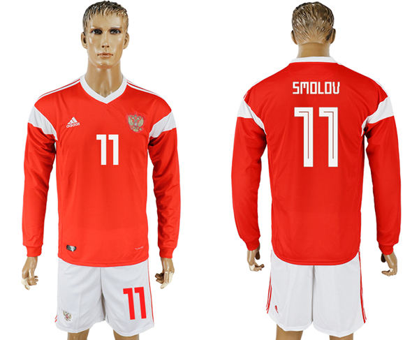 2018 World Cup Men Russia #11 Smolov Red Home Long Sleeves Soccer Country Jersey