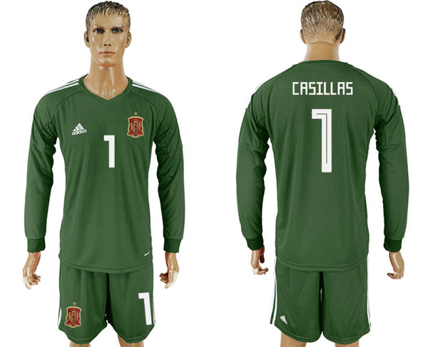 2018 World Cup Men Spain #1 Crsillas Dack Green Home Long Sleeves Soccer Country Jersey