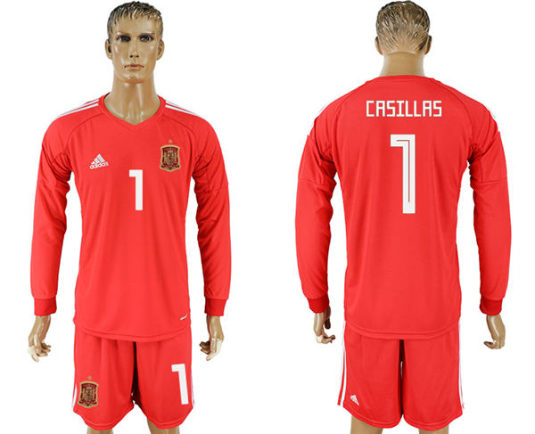 2018 World Cup Men Spain #1 Crsillas Red Home Long Sleeves Soccer Country Jersey