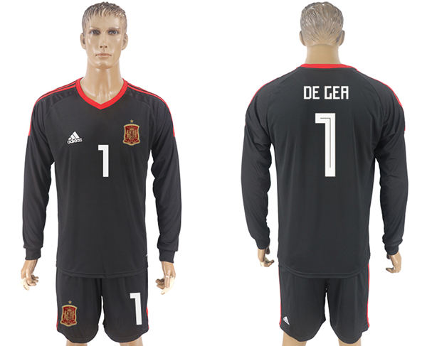 2018 World Cup Men Spain #1 De Gea Black Home Long Sleeves Soccer Country Jersey