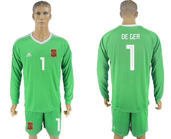 2018 World Cup Men Spain #1 De Gea Green Home Long Sleeves Soccer Country Jersey