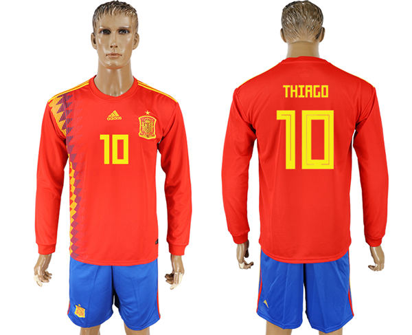 2018 World Cup Men Spain #10 Thiago Red Home Long Sleeves Soccer Country Jersey