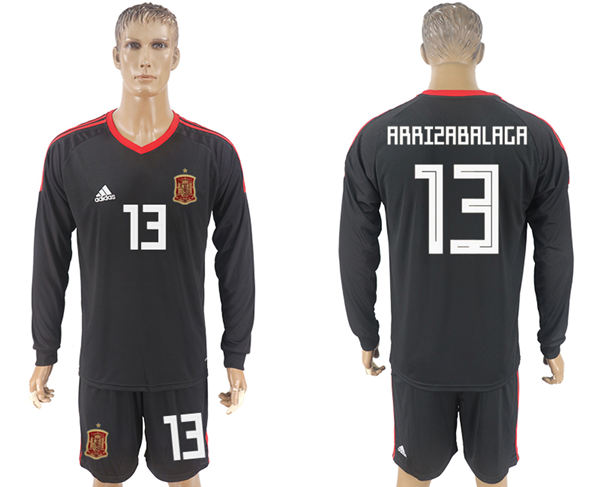 2018 World Cup Men Spain #13 Arrizabalaga Black Home Long Sleeves Soccer Country Jersey