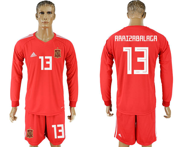 2018 World Cup Men Spain #13 Arrizabalaga Home Long Sleeves Soccer Country Jersey