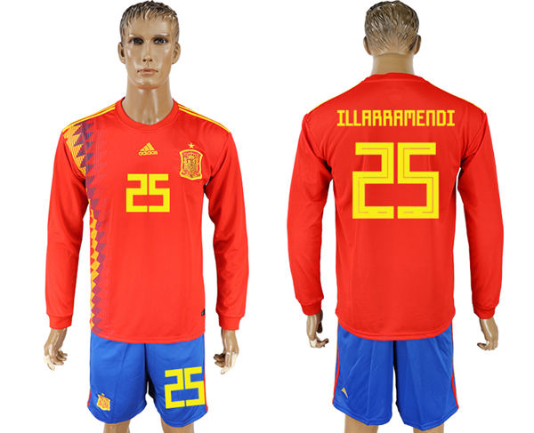 2018 World Cup Men Spain #25 Illarramendi Red Home Long Sleeves Soccer Country Jersey