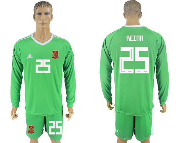 2018 World Cup Men Spain #25 Reina Green Home Long Sleeves Soccer Country Jersey