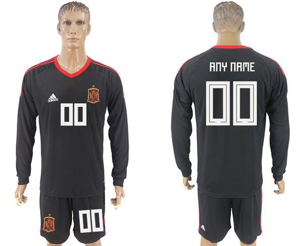 2018 World Cup Men Spain Black Home Long Sleeves Customized Soccer Country Jersey