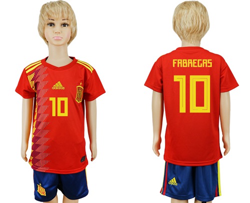 2018 World Cup Spain #10 Fabregas Red Home Kid Soccer Country Jersey