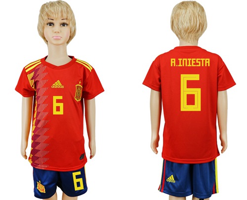 2018 World Cup Spain #6 A.Iniesta Red Home Kid Soccer Country Jersey 2018 World Cup Spain #6 A.Iniesta Red Home Kid Soccer Country Jersey