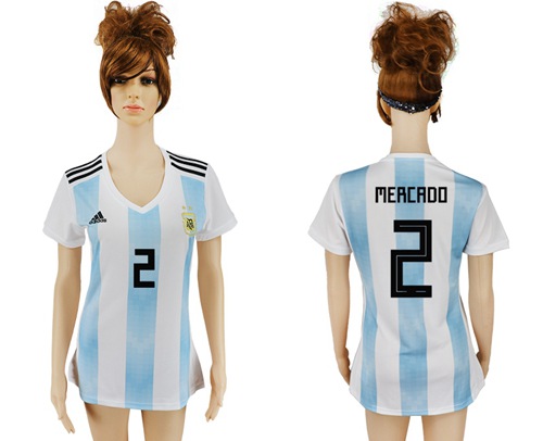 2018 World Cup Women's Argentina #2 Mercado Home Soccer Country Jersey