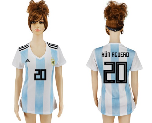 2018 World Cup Women's Argentina #20 Kun Aguero Home Soccer Country Jersey