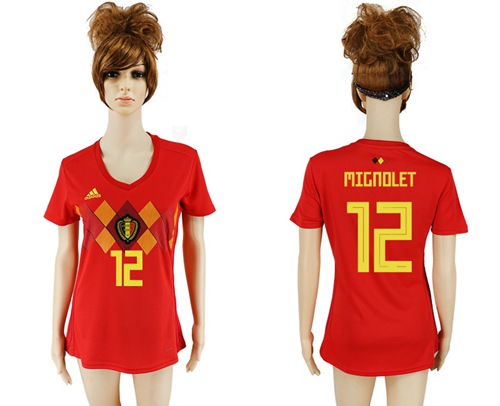 2018 World Cup Women's Belgium #12 Mignolet Red Home Soccer Country Jersey