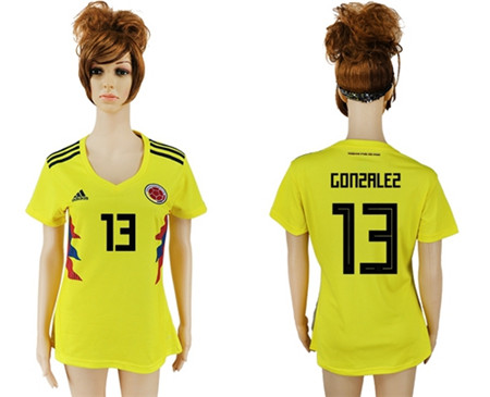2018 World Cup Women's Colombia #13 Gonzalez Home Soccer Country Jersey