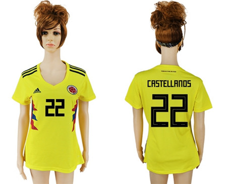 2018 World Cup Women's Colombia #22 Castellanos Home Soccer Country Jersey