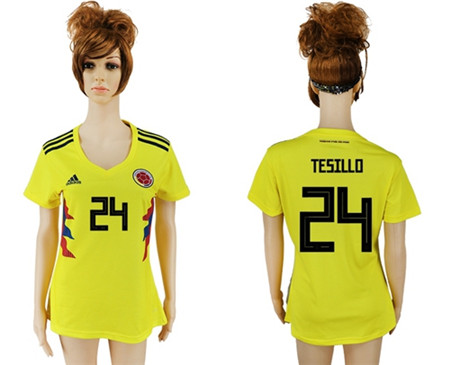 2018 World Cup Women's Colombia #24 Tesillo Home Soccer Country Jersey