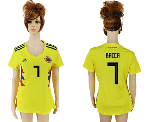 2018 World Cup Women's Colombia #7 Bacca Home Soccer Country Jersey