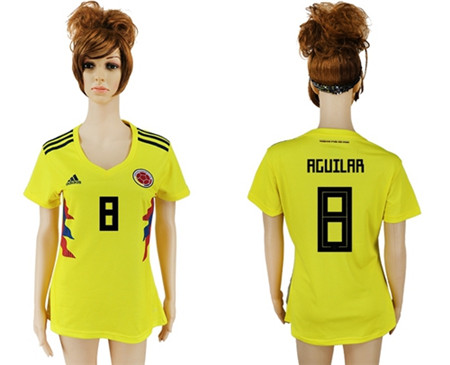 2018 World Cup Women's Colombia #8 Aguilar Home Soccer Country Jersey
