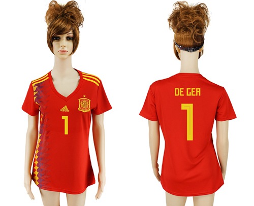 2018 World Cup Women's Spain #1 De Gea Red Home Soccer Country Jersey