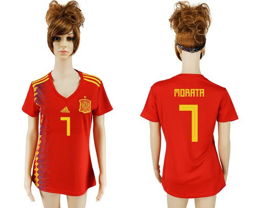 2018 World Cup Women's Spain #7 Morata Red Home Soccer Country Jersey