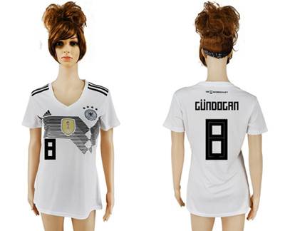 2018 World Cup omen's Germany #8 Gundogan White Home Soccer Country Jersey