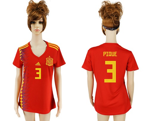 2018 World Cup omen's Spain #3 Pique Red Home Soccer Country Jersey 2018 World Cup omen's Spain #3 Pique Red Home Soccer Country Jersey