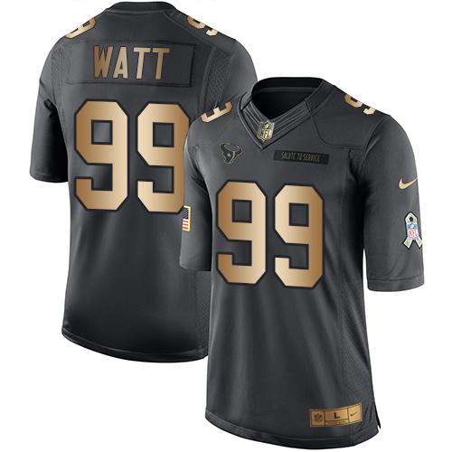 Nike Steelers #99 T. J. Watt Black Men's Stitched NFL Limited Gold Salute To Service Jersey