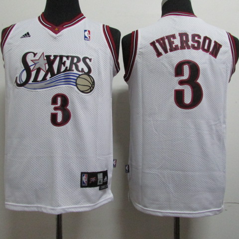 76ers #3 Allen Iverson White Throwback Stitched Youth NBA Jersey